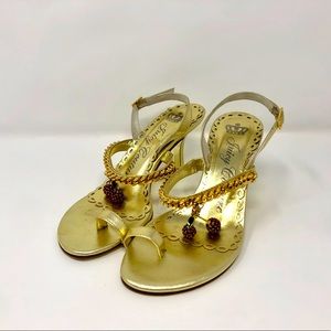 Juicy Couture Gold Heels with Cherry Accents